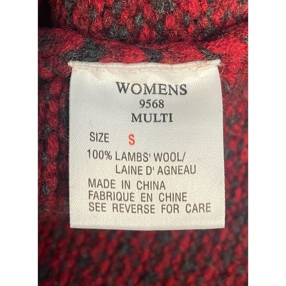 Woolrich Full Zip Lambs Wool Knit Sweater Jacket Red & Gray Small Casual Cozy - Picture 9 of 9